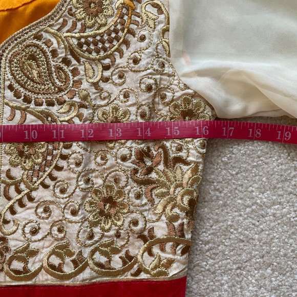 [NEW] Indian Pakistani Anarkali Gown Salwar Ethnic Suit Gold Coral Red XS - Picture 4 of 10